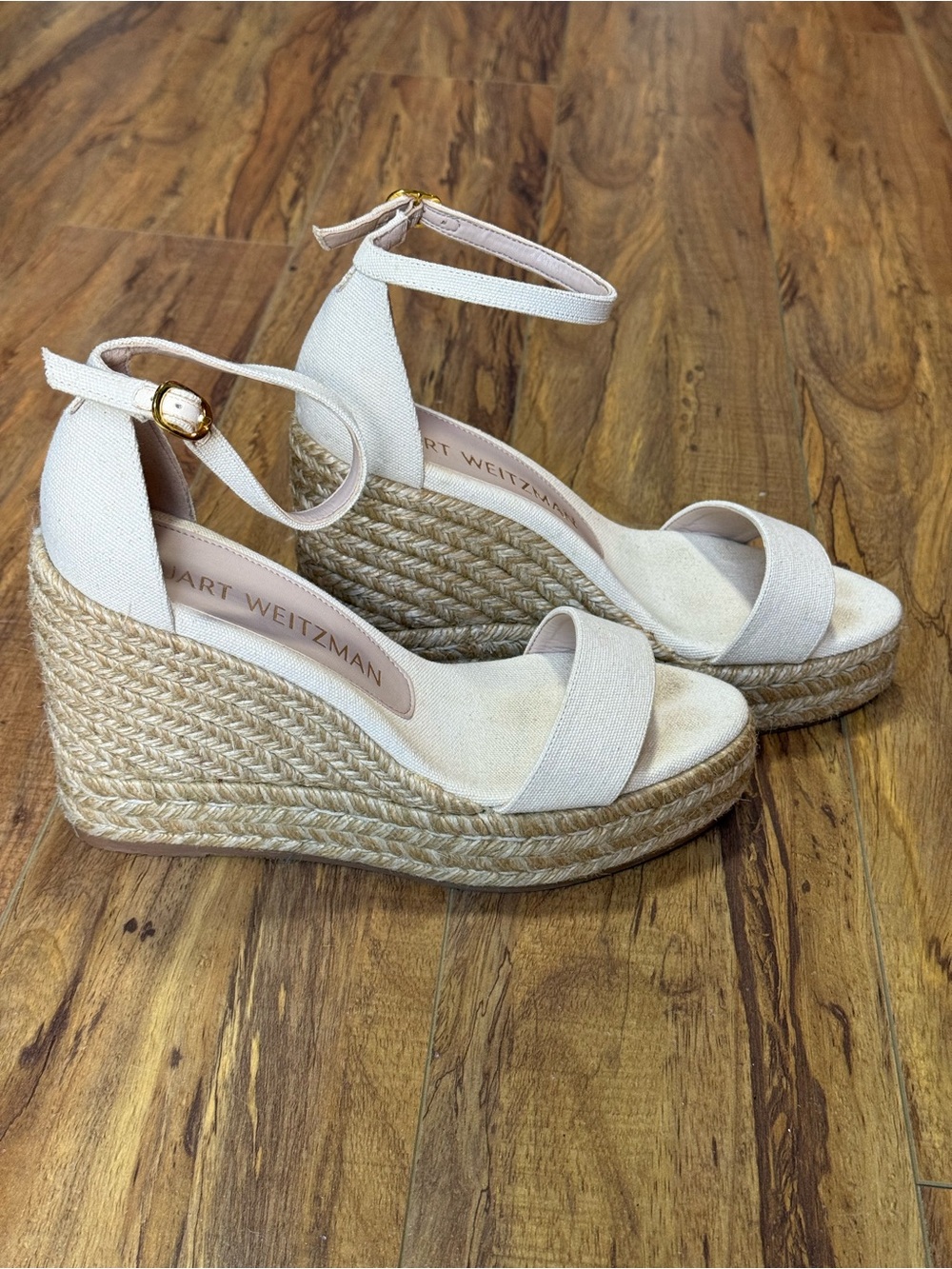 Stuart Weitzman Ivory Espadrille Ankle-Strap Wedges - Picture 2 of 7